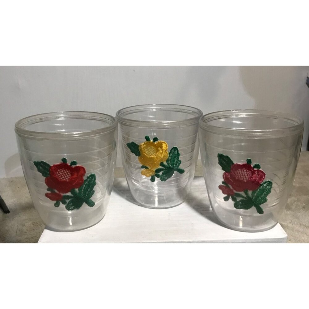 Tervis Tumblers Embroidered Floral Acrylic Tumblers Red, Pink, Yellow Roses 4"